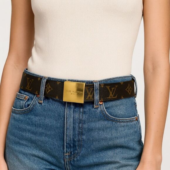 LOUIS VUITTON Gold and Brown LV Monogram Women\'s Belt main image 6
